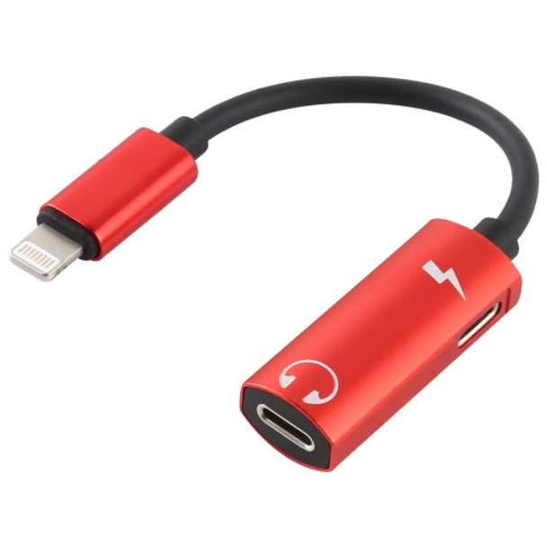 2 in 1 8 Pin Male to Dual 8 Pin Female Charging and Listening to Music Audio Earphone Adapter for iPhone 12 (Red)