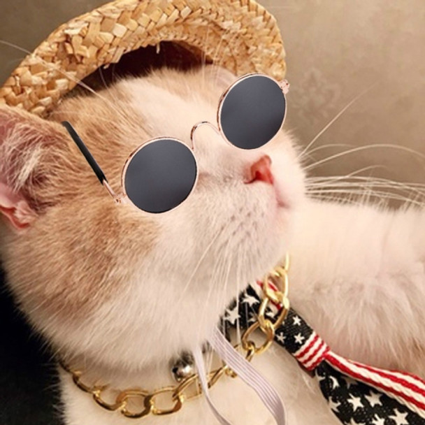Fashion Cool Funny Pet Accessories Sunglasses Vintage Straw Hat Dog Gold Necklace Bell Collar Cat Tie, Size:  Four-Piece