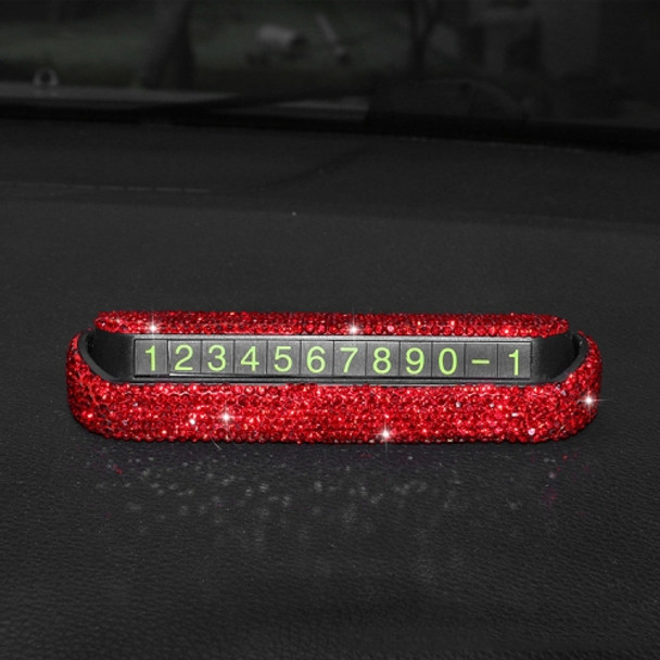 Car Diamond Temporary Parking Card Personality Moving Car Parking Card Phone Number Card(Red Diamond)