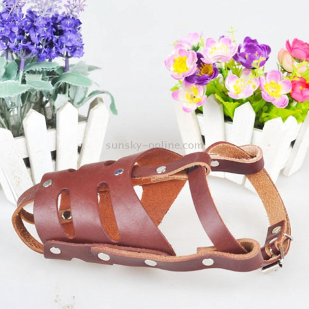 Adjustable Leather Basket Cage Muzzle for Pet Dog Fashion Muzzle, Size: L, Random Color Delivery