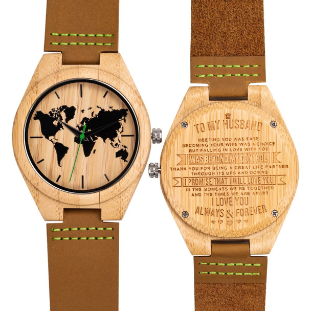 MUJUZE MU-1004 World Map Pattern Dial Lettering Wooden Watch(For Husband 2)