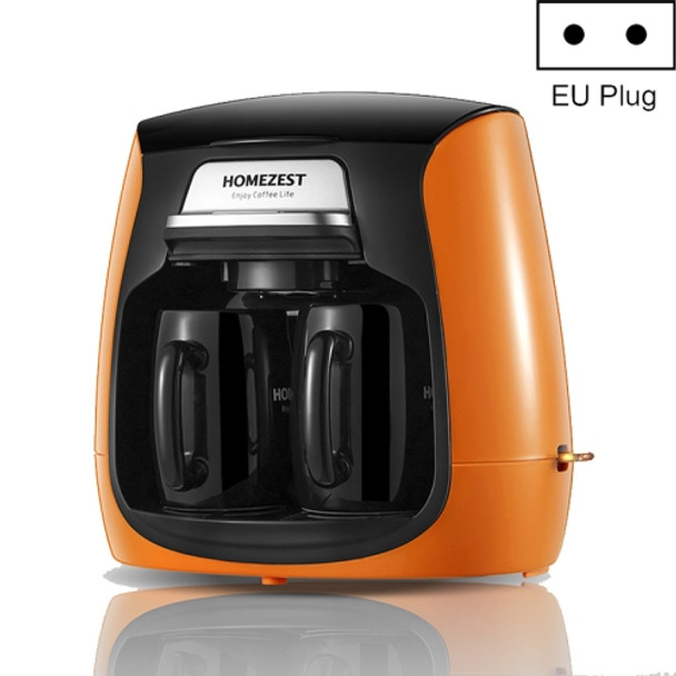 Homezest Household Mini Double Cup Coffee Maker Freshly Ground Small Automatic Drip Coffee Machine, Style:EU Plug(Orange)