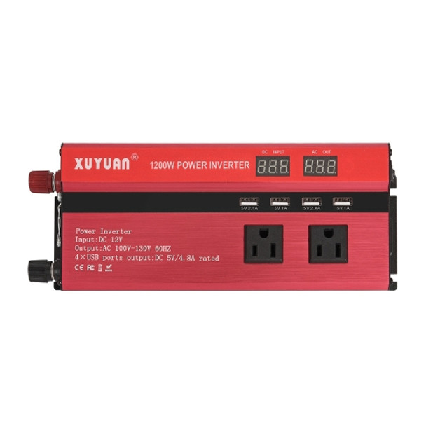 XUYUAN 1200W Car Inverter with Display Converter, US Plug, Specification: 12V to 110V