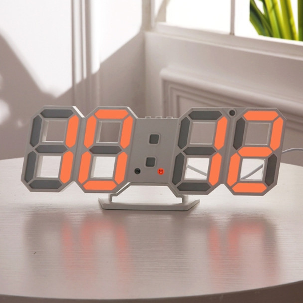 6609 3D Stereo LED Alarm Clock Living Room 3D Wall Clock, Colour: Orange