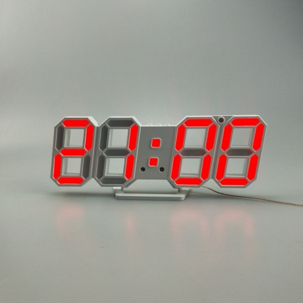 6609 3D Stereo LED Alarm Clock Living Room 3D Wall Clock, Colour: Red