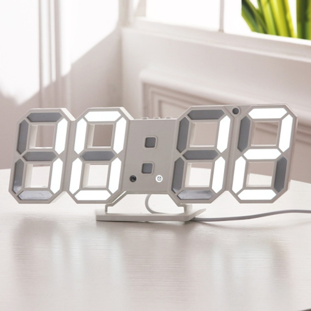 6609 3D Stereo LED Alarm Clock Living Room 3D Wall Clock, Colour: White