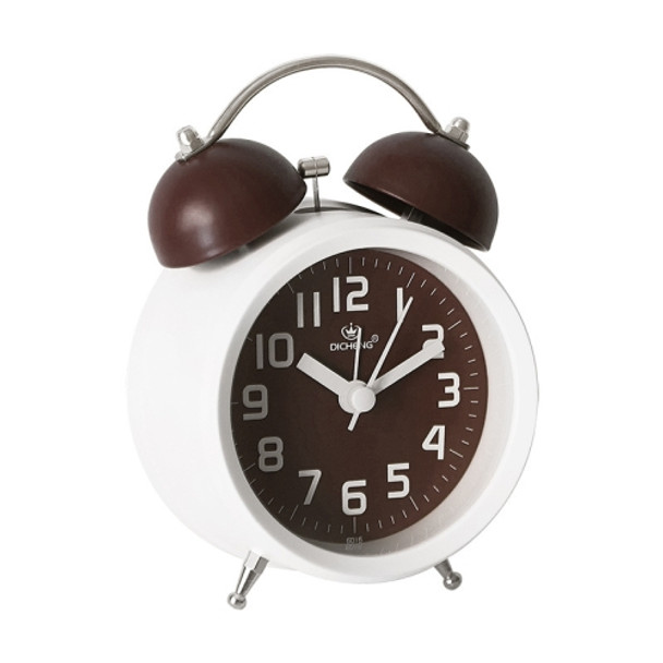 6016 Simple Bell Small Alarm Clock Students Learning Bedside Clock With Night Light(Coffee Color)