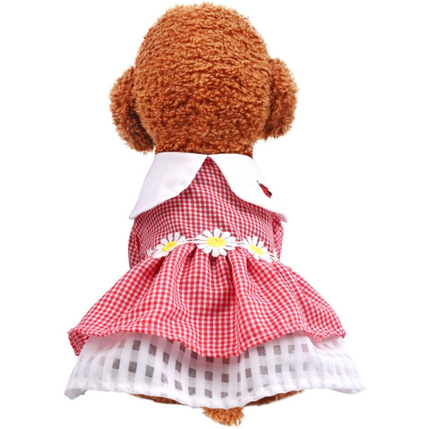 Dog Clothes Cat Small Dog Pet Flower Skirt, Size: M(Ladybird Red Grid)