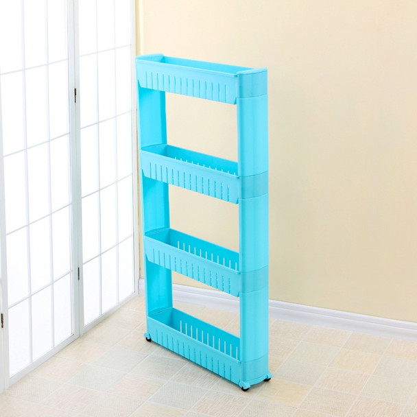 2 PCS Multipurpose Shelf with Removable Wheels Crack Rack Storage Rack Shelf Multi-layer Refrigerator Side Shelf(Blue 4 Layers)