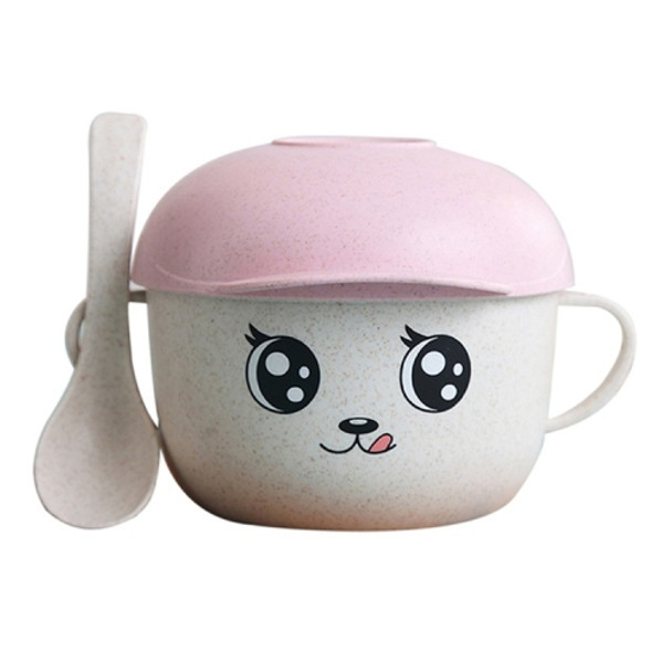 2 in 1 Cartoon Wheat Straw Bowl Spoon Set Heat Insulation Anti-hot Soup Noodle Bowl Baby Bowl Complementary Food Feeding Tableware, Specification:Without Ear(Pink)