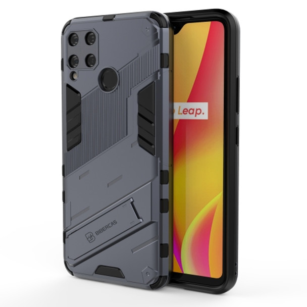 For OPPO Realme C15 Punk Armor 2 in 1 PC + TPU Shockproof Case with Invisible Holder(Grey)