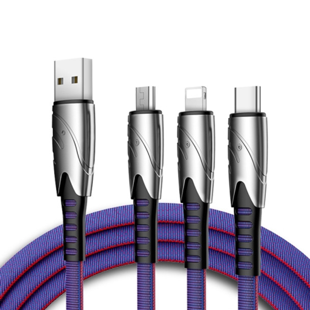 KO51 1.2m 3 in 1 USB to 8 Pin + USB-C / Type-C + Micro USB Shark Fabric Data Cable (Blue)