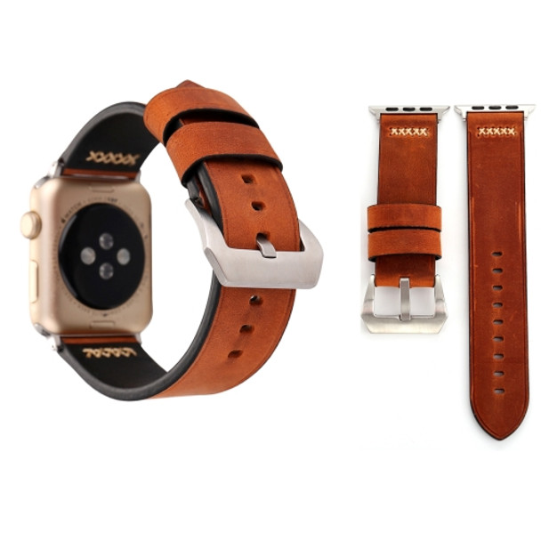 For Apple Watch Series 3 & 2 & 1 42mm Retro XX Line Pattern Genuine Leather Wrist Watch Band (Coffee)