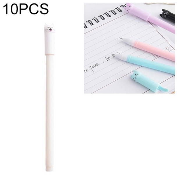 10 PCS Cat Shape Plastic Black Ink Gel Pen 0.5mm Cartoon Pens(White)