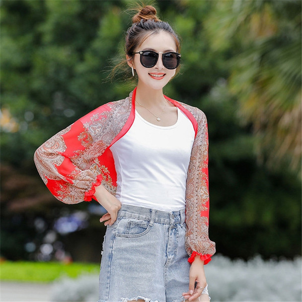 2 PCS Spring And Summer Chiffon Sun Protection Clothing Outdoor Riding Cashew  Printed UV Protection Sleeve, Size:160 x 50cm(Big Red)