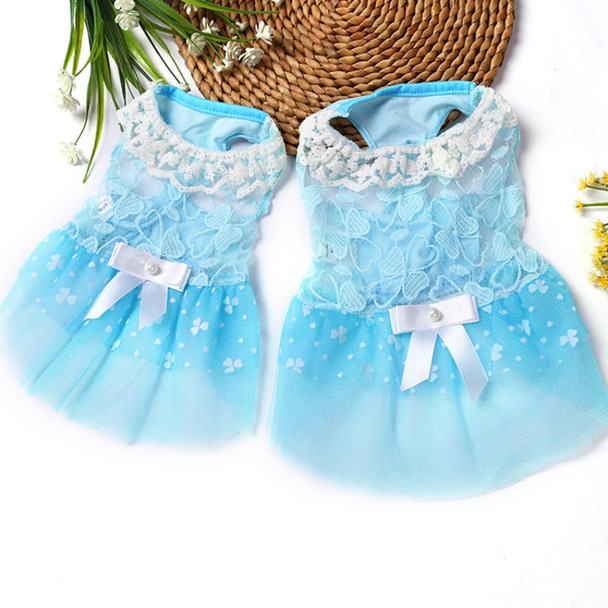 AB060 Lovely Cat Dress Lace Wedding Skirts Dresses for Pets Party Costume, Size:XS(Blue)
