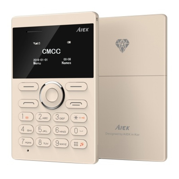 AIEK E1 Single SIM 6.5mm Thickness Card Mobile Phone, Support Bluetooth, TF Card, GSM(Gold)