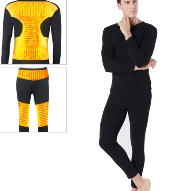 Men and Women Charging Heating Cold-proof Thermal Underwear Set (Color:Black Size:S)