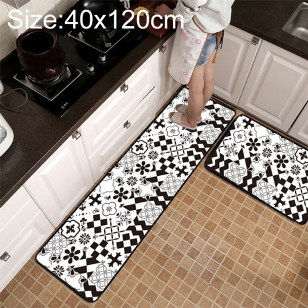 Geometric Lattice Carpet Kitchen Bath Antiskid Mat, Size:40x120cm(Black White Flower)