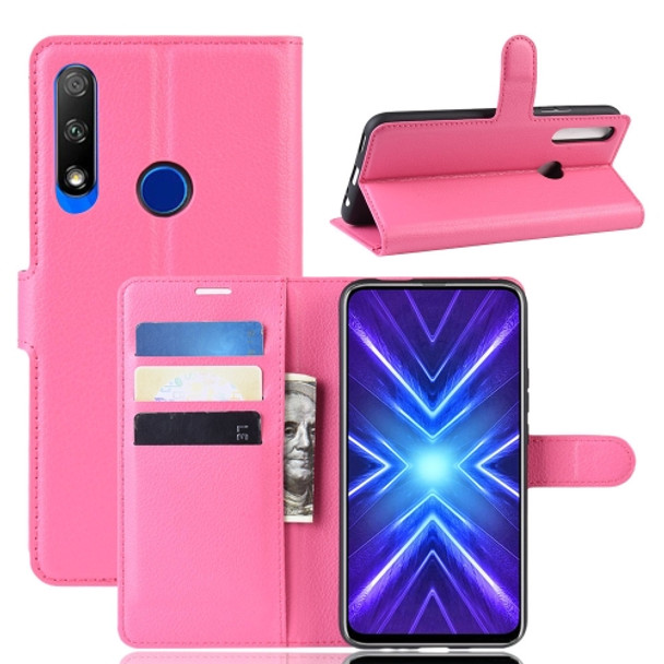 For Huawei Honor 9X Fingerprint Version Litchi Texture Horizontal Flip Leather Case with Wallet & Holder & Card Slots(Rose Red)