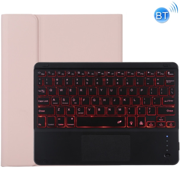 TG-102BCS Detachable Bluetooth Black Keyboard + Microfiber Leather Protective Case for iPad 10.2 inch / iPad Air (2019), with Touch Pad & Backlight & Pen Slot & Holder (Pink)