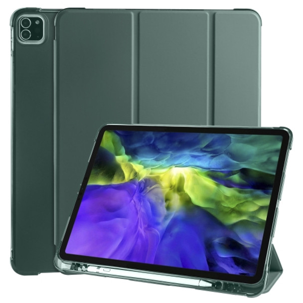 For iPad Pro 12.9 (2020) / iPad Pro 12.9(2018) 3-folding Horizontal Flip PU Leather + Shockproof TPU Case with Holder & Pen Slot(Pine Green)