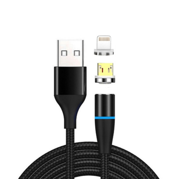 2 in 1 3A USB to 8 Pin + Micro USB Fast Charging + 480Mbps Data Transmission Mobile Phone Magnetic Suction Fast Charging Data Cable, Cable Length: 2m(Black)