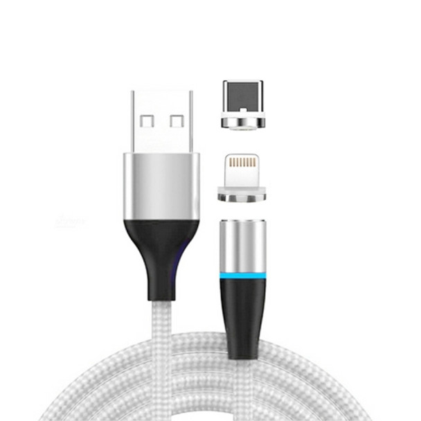 2 in 1 3A USB to 8 Pin + USB-C / Type-C Fast Charging + 480Mbps Data Transmission Mobile Phone Magnetic Suction Fast Charging Data Cable, Cable Length: 1m(Silver)