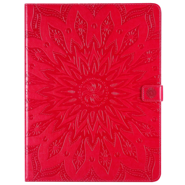 For iPad Pro 12.9 (2020) & Pro 12.9 (2018) Pressed Printing Sunflower Pattern Horizontal Flip PU Leather Case with Holder & Card Slots & Wallet(Red)