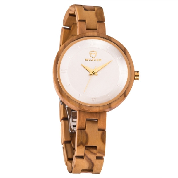 MUJUZE MU-1003 Ladies Wooden Watch Round Large Dial Watch(Olive Wood)