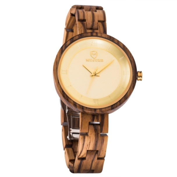 MUJUZE MU-1003 Ladies Wooden Watch Round Large Dial Watch(Zebra Wood)