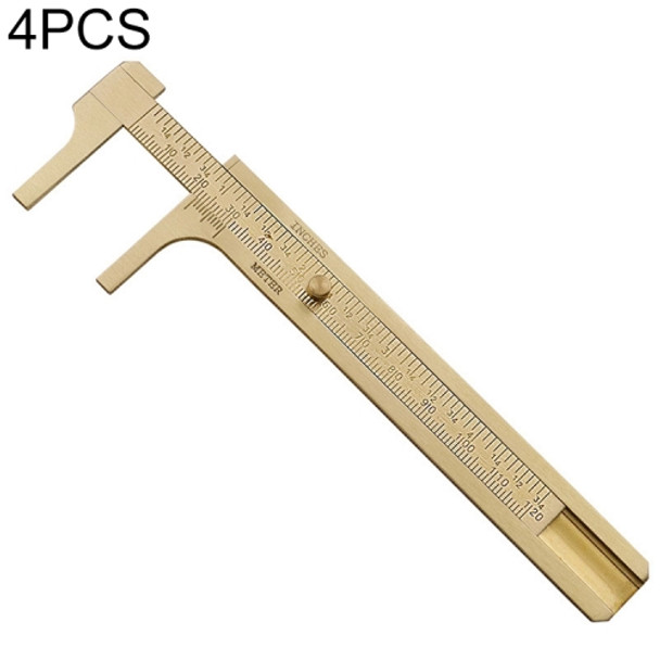 4 PCS Brass Retro Drawing Ruler Measuring Tools, Model: 0-120mm Caliper Double Scale