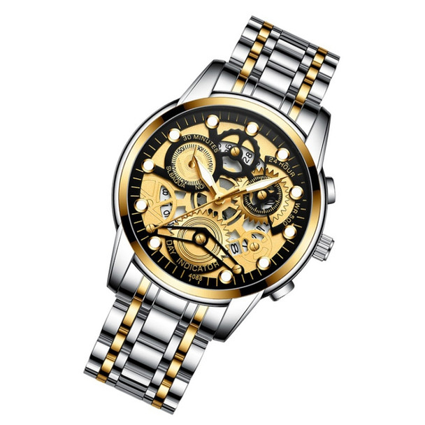 FNGEEN 4088 Men Hollow Quartz Watch Student Waterproof Luminous Watch(Gold Black Surface)