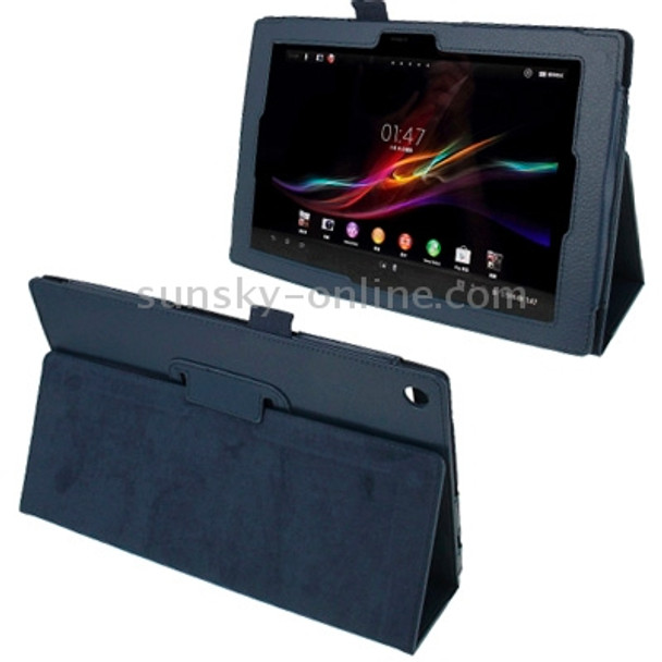 Litchi Texture Leather Case with Holder for Sony Xperia Tablet Z / 10.1(Dark Blue)