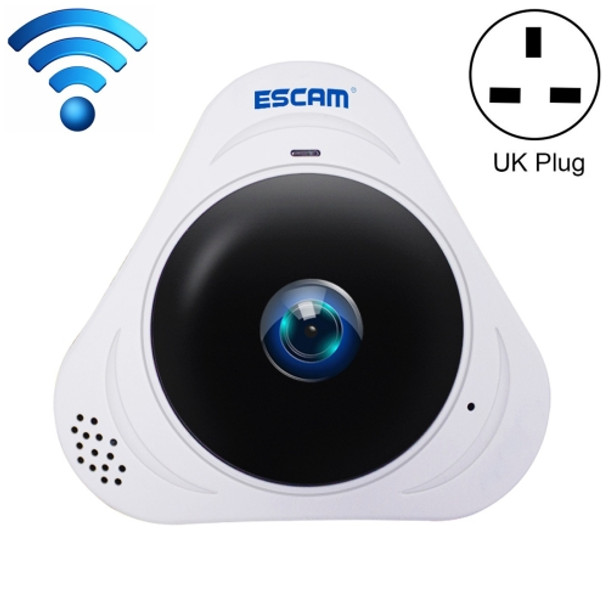 ESCAM Q8 960P 360 Degrees Fisheye Lens 1.3MP WiFi IP Camera, Support Motion Detection / Night Vision, IR Distance: 5-10m, UK Plug(White)