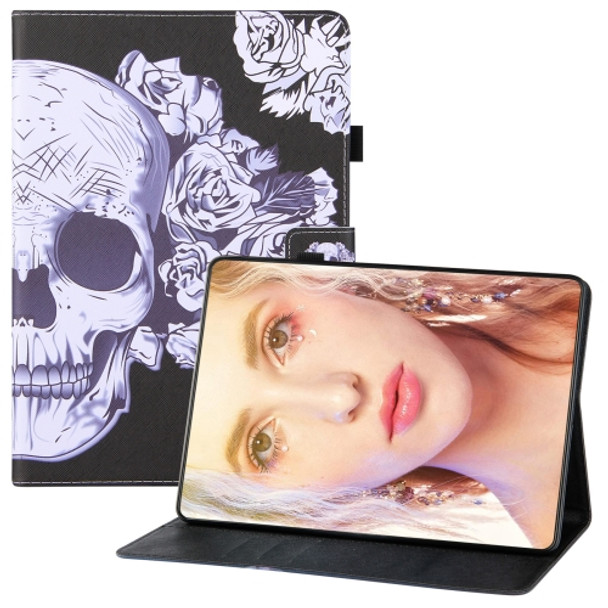 For Samsung Galaxy Tab A 8.0 (2018) T387 Colored Drawing Horizontal Flip PU Leather Case with Holder & Card Slots & Wallet(Flower Skull)