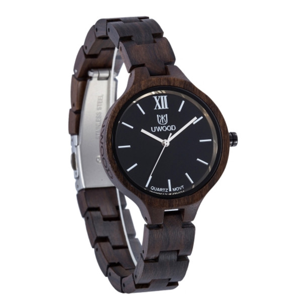 UWOOD UW-1003 Wooden Watch Round Dial Quartz Watch For Ladies(Black)