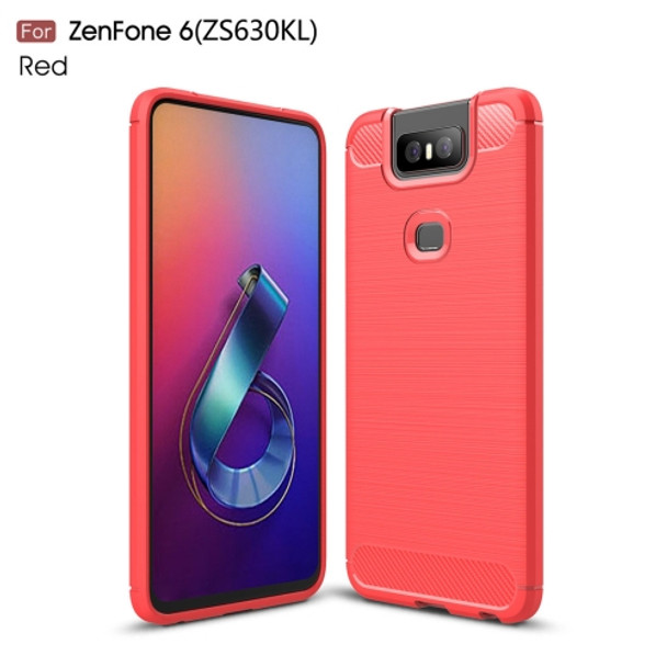 Brushed Texture Carbon Fiber TPU Case for Asus Zenfone 6 ZS630KL(Red)