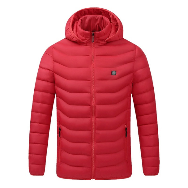 USB Heated Smart Constant Temperature Hooded Warm Coat for Men and Women (Color:Red Size:L)