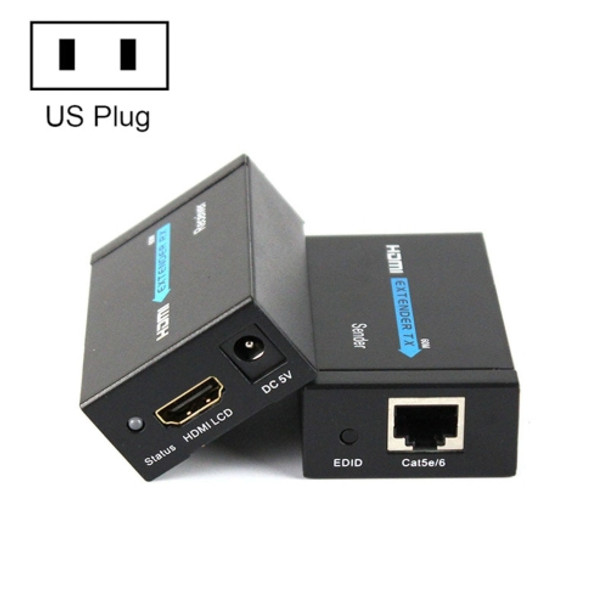 HDY-60 HDMI to RJ45 60m Extender Single Network Cable to For HDMI Signal Amplifier(US Plug)
