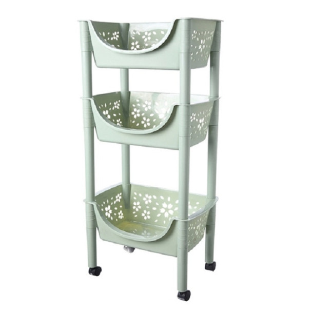 Vegetable Storage Rack Multifunction Removable Kitchen Shelf With Wheels 3-layer Large-capacity Storage(Light green)