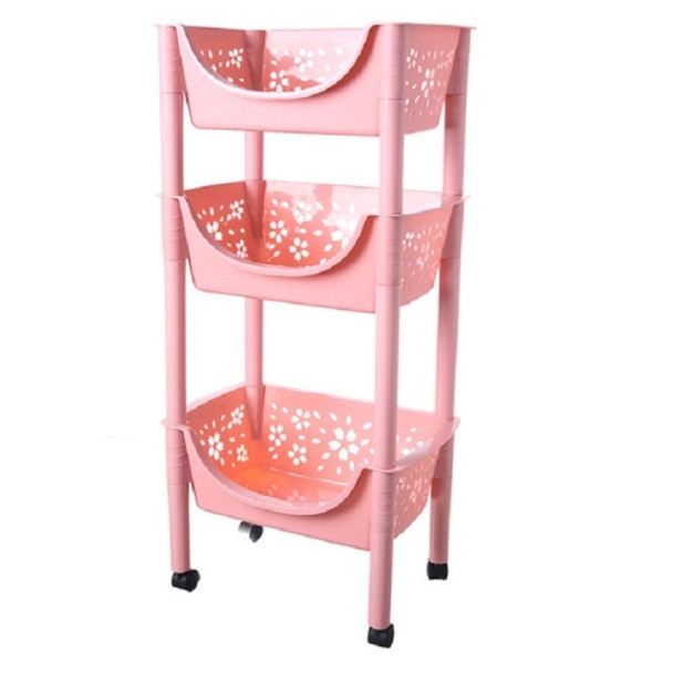 Vegetable Storage Rack Multifunction Removable Kitchen Shelf With Wheels 3-layer Large-capacity Storage(Pink)