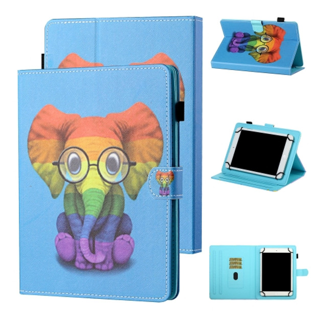 For 10 inch Tablet Universal Coloured Drawing Stitching Horizontal Flip Leather Case with Holder & Card Slot(Colorful Elephant)