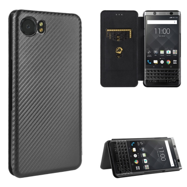 For BlackBerry Keyone Carbon Fiber Texture Magnetic Horizontal Flip TPU + PC + PU Leather Case with Card Slot(Black)