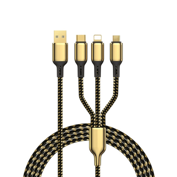 WiWU GD-104 3A USB to Micro USB + USB-C / Type-C + 8 Pin Zinc Alloy + Nylon Braided Data Cable(Gold)