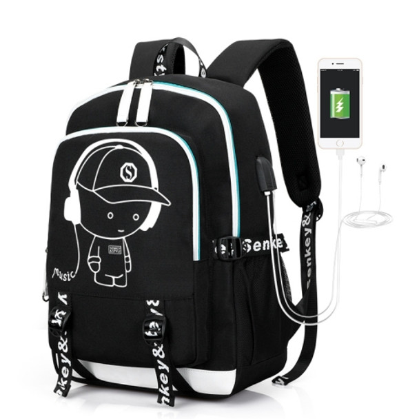 USB Charging Student School Bag Luminous Backpack(Black)