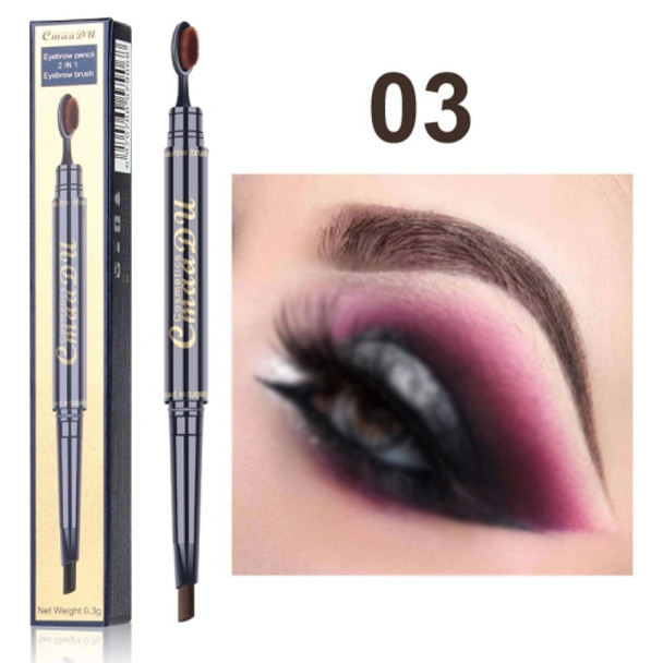 3 PCS CmaaDu Toothbrush Head Eyebrow Pencil Pigment Multifunctional Waterproof Double-Head Eyebrow Pencil, Color Classification: 03 (Dark Brown)