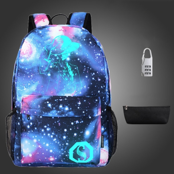 Starry Sky Luminous Backpack Oxford Cloth Printed Backpack With Pen Case And Anti-Theft Lock, Specification:, Colour:Star Blue Grasp The Fire Pirate