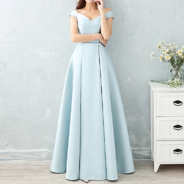 Satin Long Bridesmaid Sisters Skirt Slim Graduation Gown, Size:XXL(Ice Blue E)