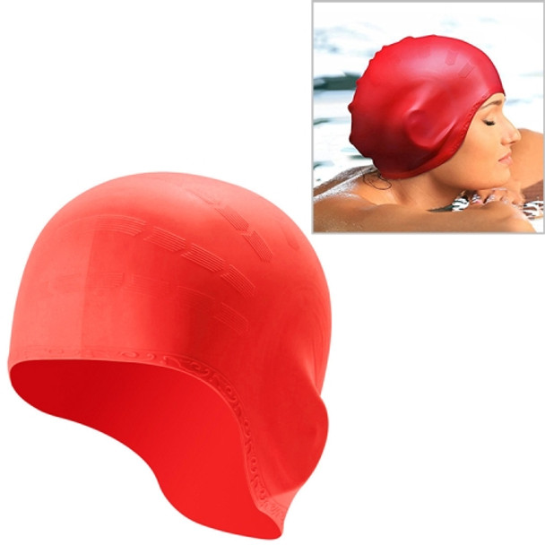 Silicone Ear Protection Waterproof Swimming Cap for Adults with Long Hair(Red)